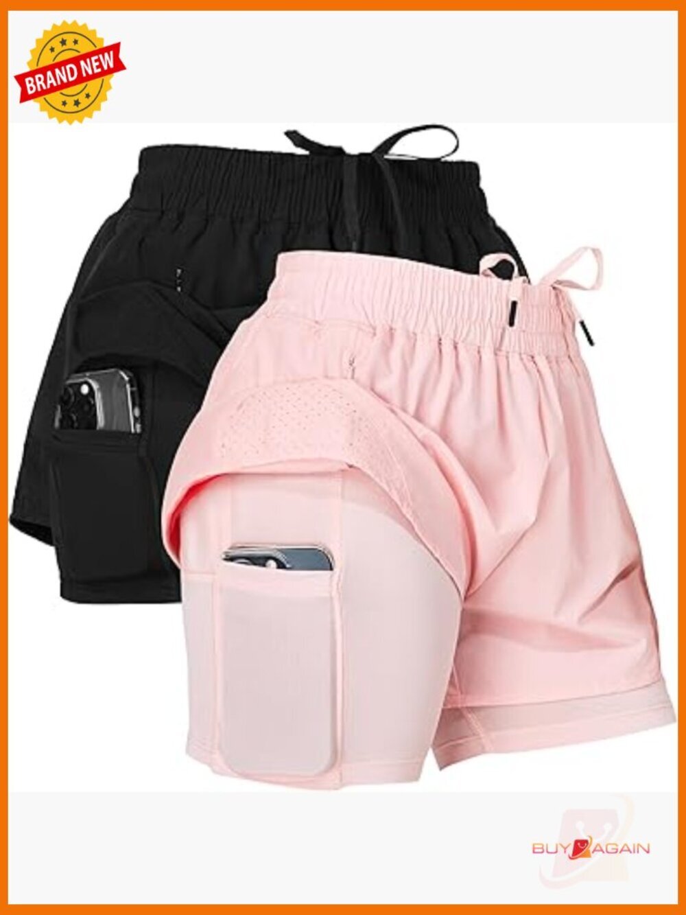 Nylon Compression Running Shorts with Liner 2-Pack